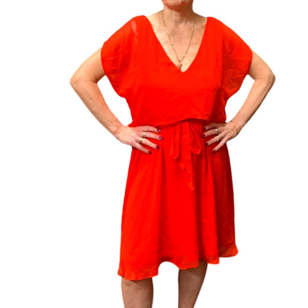 New M60 MISS SIXTY Coral Orange Layered Cami Swing Dress